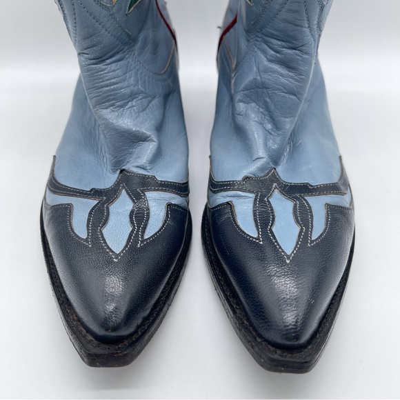 RELISTED Larry Mahan Prickly Pear Cactus Western Cowgirl Boots Blue Red Rodeo 7 - Picture 8 of 16